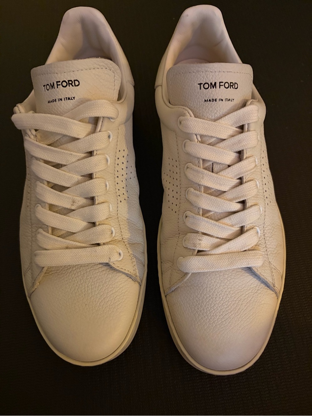 Tom Ford Warwick Cream White Leather Low-Top Sneakers